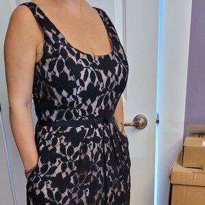 Ladies Black Lace overlay cream dress